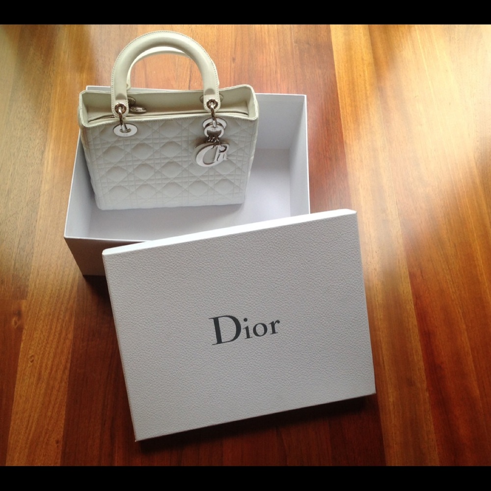 New Authentic White Christian Dior Lady Dior Bag